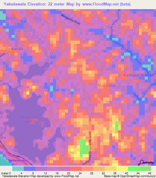 Yakadawala,Sri Lanka Elevation Map