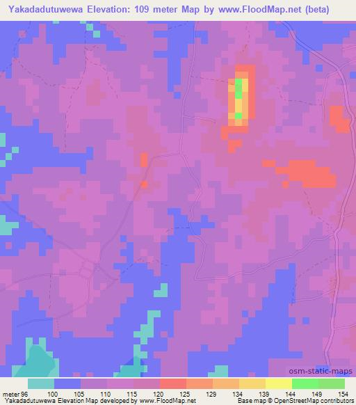 Yakadadutuwewa,Sri Lanka Elevation Map