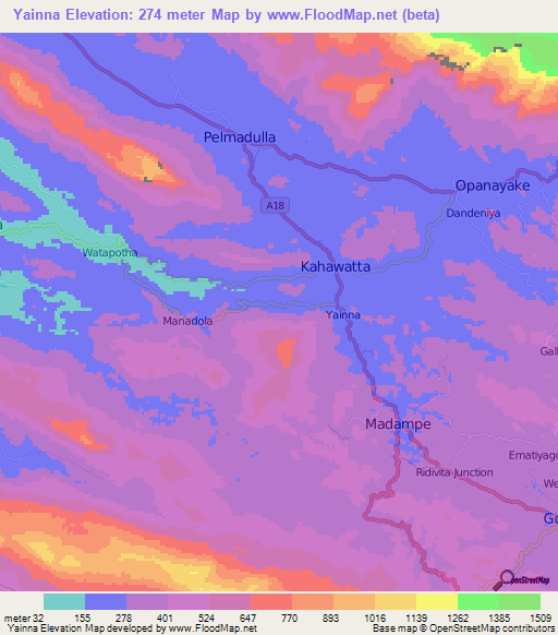 Yainna,Sri Lanka Elevation Map