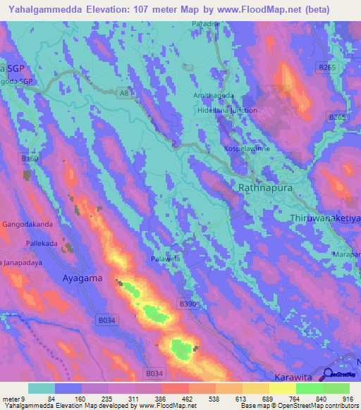 Yahalgammedda,Sri Lanka Elevation Map