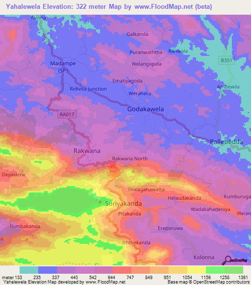 Yahalewela,Sri Lanka Elevation Map