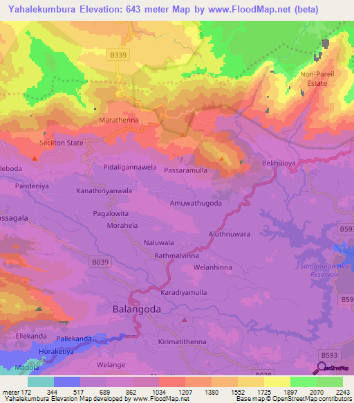 Yahalekumbura,Sri Lanka Elevation Map