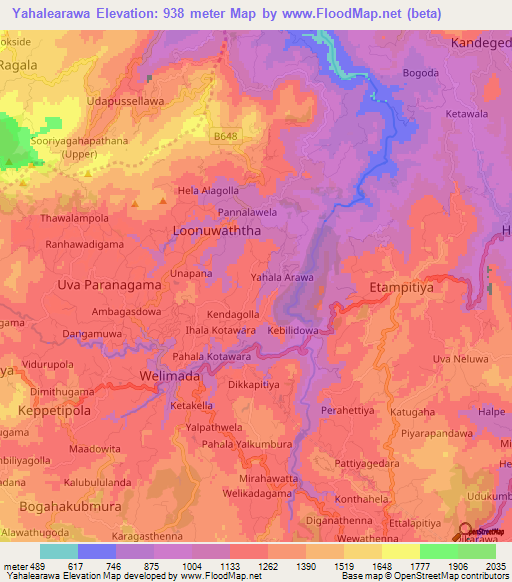 Yahalearawa,Sri Lanka Elevation Map