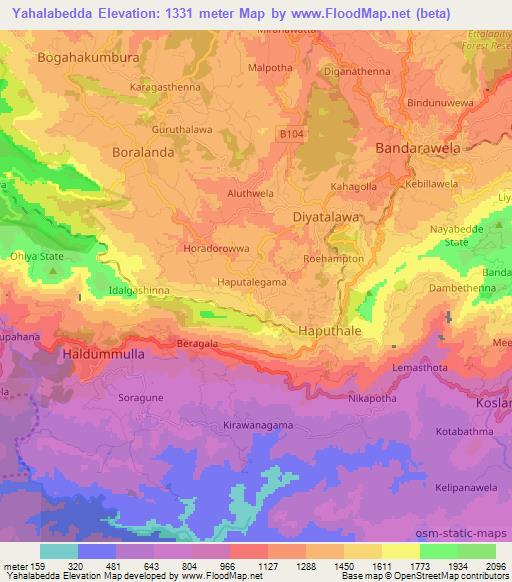 Yahalabedda,Sri Lanka Elevation Map