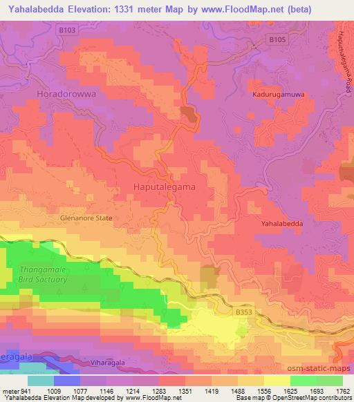 Yahalabedda,Sri Lanka Elevation Map