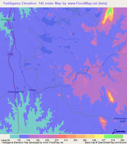 Yaddigama,Sri Lanka Elevation Map