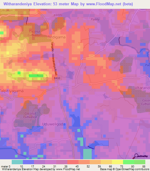 Witharandeniya,Sri Lanka Elevation Map