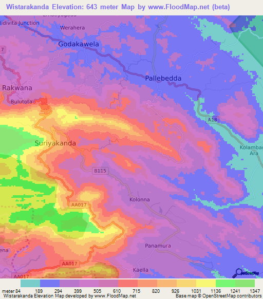 Wistarakanda,Sri Lanka Elevation Map