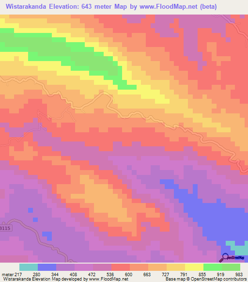 Wistarakanda,Sri Lanka Elevation Map