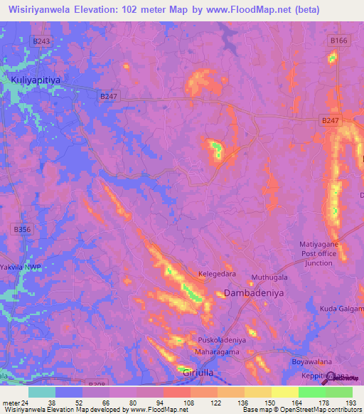 Wisiriyanwela,Sri Lanka Elevation Map