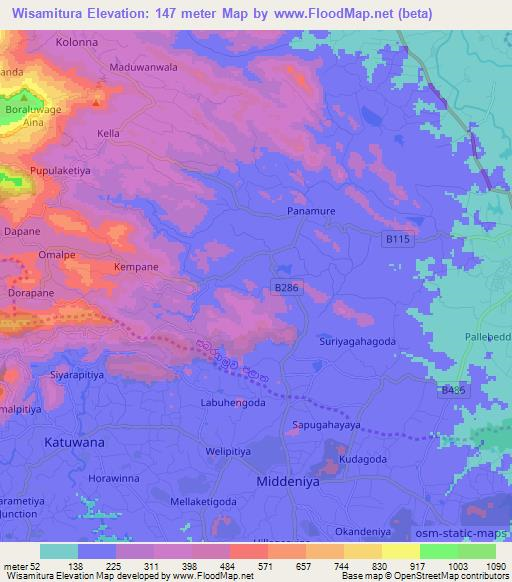 Wisamitura,Sri Lanka Elevation Map