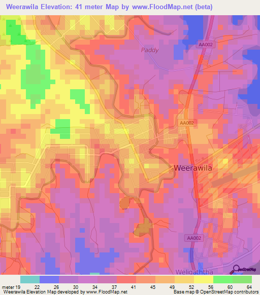 Weerawila,Sri Lanka Elevation Map