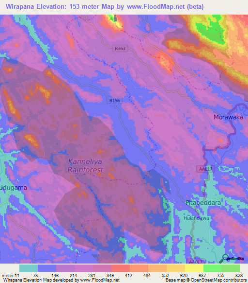 Wirapana,Sri Lanka Elevation Map