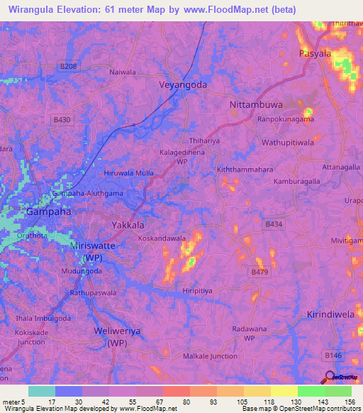 Wirangula,Sri Lanka Elevation Map