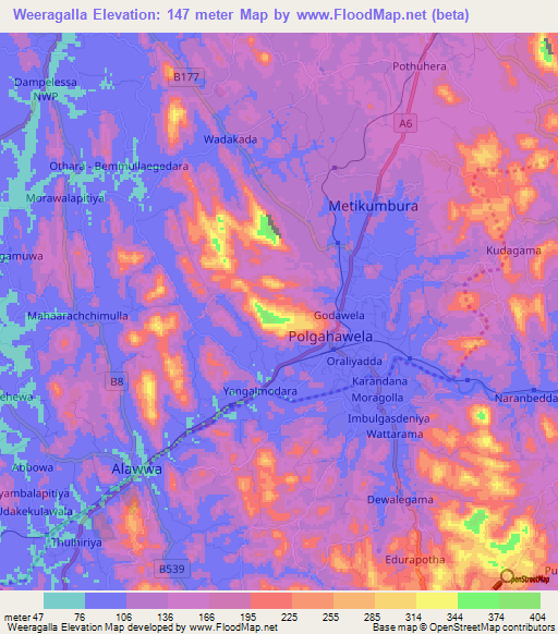 Weeragalla,Sri Lanka Elevation Map