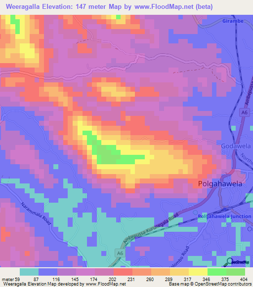 Weeragalla,Sri Lanka Elevation Map