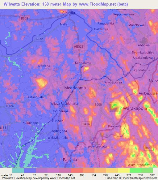 Wilwatta,Sri Lanka Elevation Map