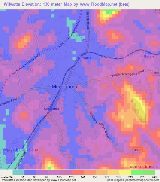 Wilwatta,Sri Lanka Elevation Map