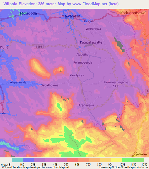 Wilpola,Sri Lanka Elevation Map