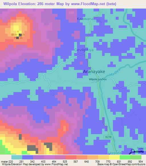 Wilpola,Sri Lanka Elevation Map