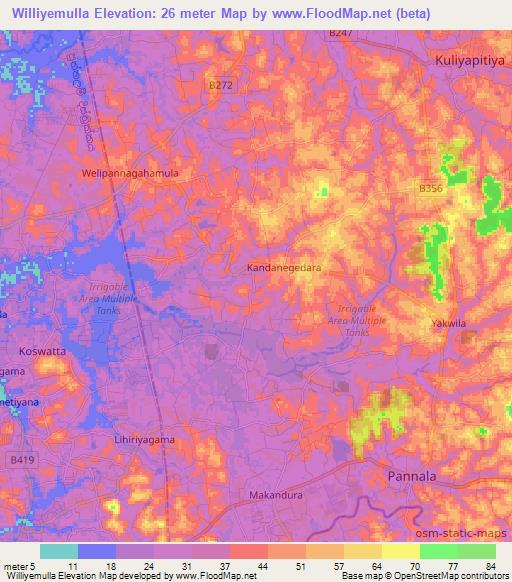 Williyemulla,Sri Lanka Elevation Map