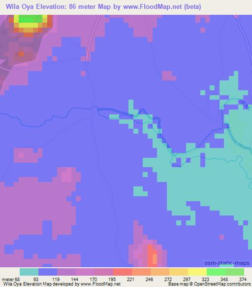 Wila Oya,Sri Lanka Elevation Map