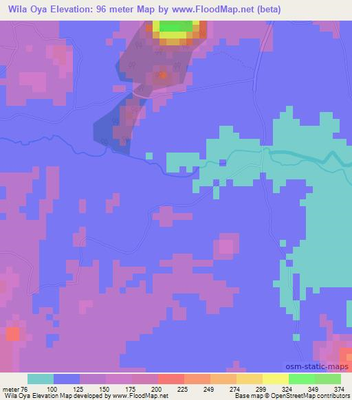 Wila Oya,Sri Lanka Elevation Map