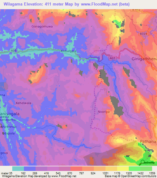 Wilagama,Sri Lanka Elevation Map