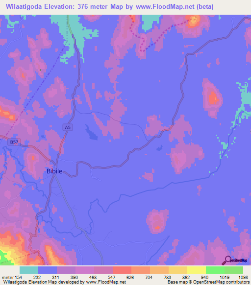 Wilaatigoda,Sri Lanka Elevation Map