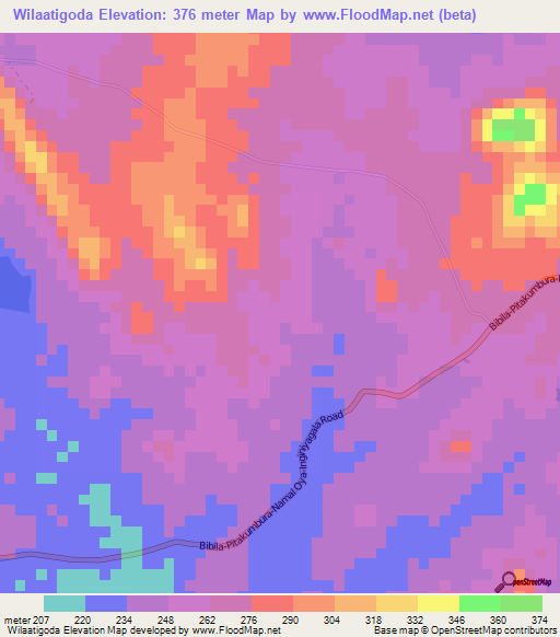 Wilaatigoda,Sri Lanka Elevation Map