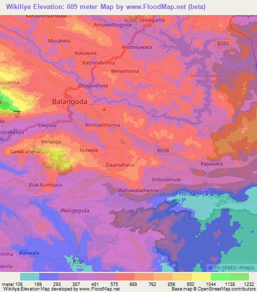 Wikiliya,Sri Lanka Elevation Map