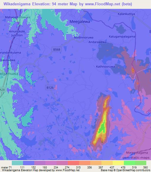 Wikadenigama,Sri Lanka Elevation Map