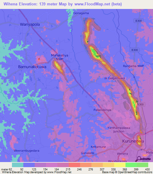 Wihena,Sri Lanka Elevation Map
