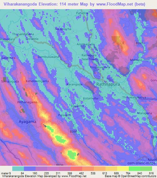 Viharakanangoda,Sri Lanka Elevation Map