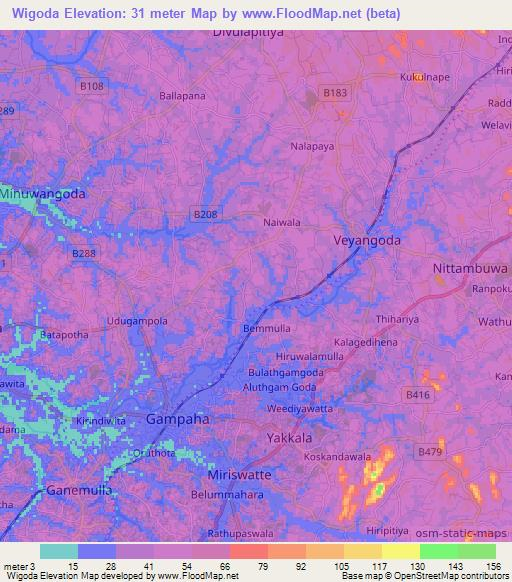 Wigoda,Sri Lanka Elevation Map