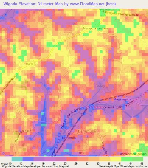 Wigoda,Sri Lanka Elevation Map