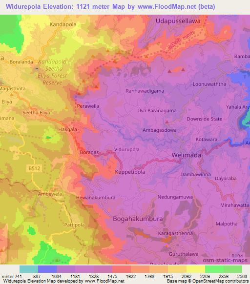 Widurepola,Sri Lanka Elevation Map
