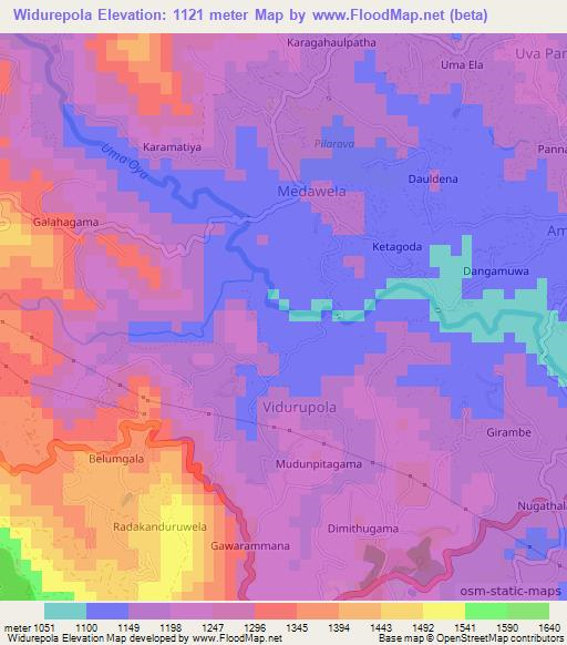 Widurepola,Sri Lanka Elevation Map