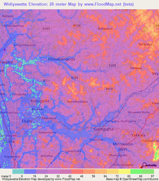 Widiyawatta,Sri Lanka Elevation Map