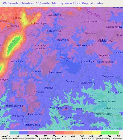 Widikanda,Sri Lanka Elevation Map