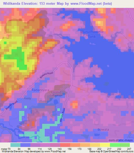 Widikanda,Sri Lanka Elevation Map
