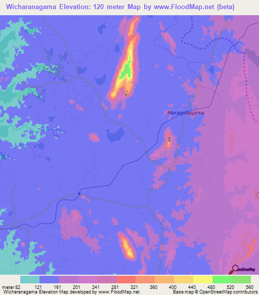 Wicharanagama,Sri Lanka Elevation Map