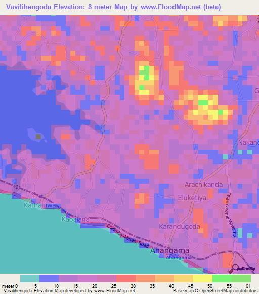 Vavilihengoda,Sri Lanka Elevation Map