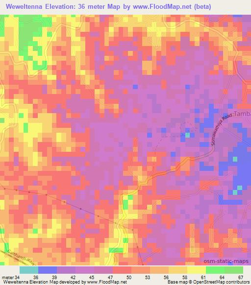 Weweltenna,Sri Lanka Elevation Map