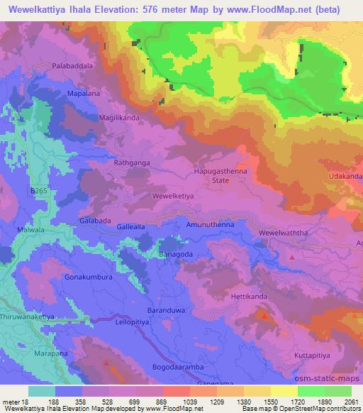 Wewelkattiya Ihala,Sri Lanka Elevation Map