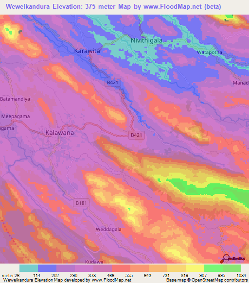 Wewelkandura,Sri Lanka Elevation Map
