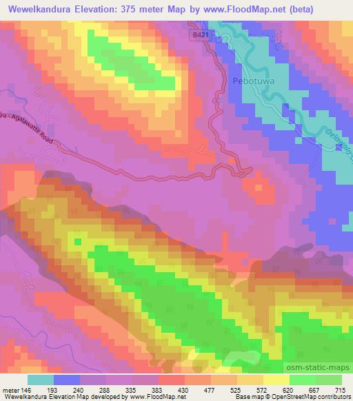 Wewelkandura,Sri Lanka Elevation Map