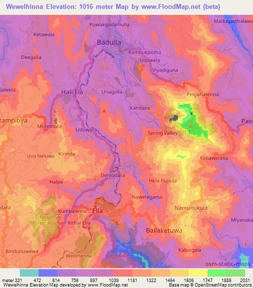 Wewelhinna,Sri Lanka Elevation Map