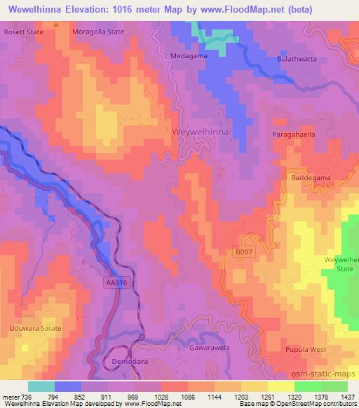 Wewelhinna,Sri Lanka Elevation Map