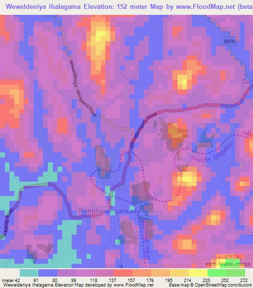 Weweldeniya Ihalagama,Sri Lanka Elevation Map